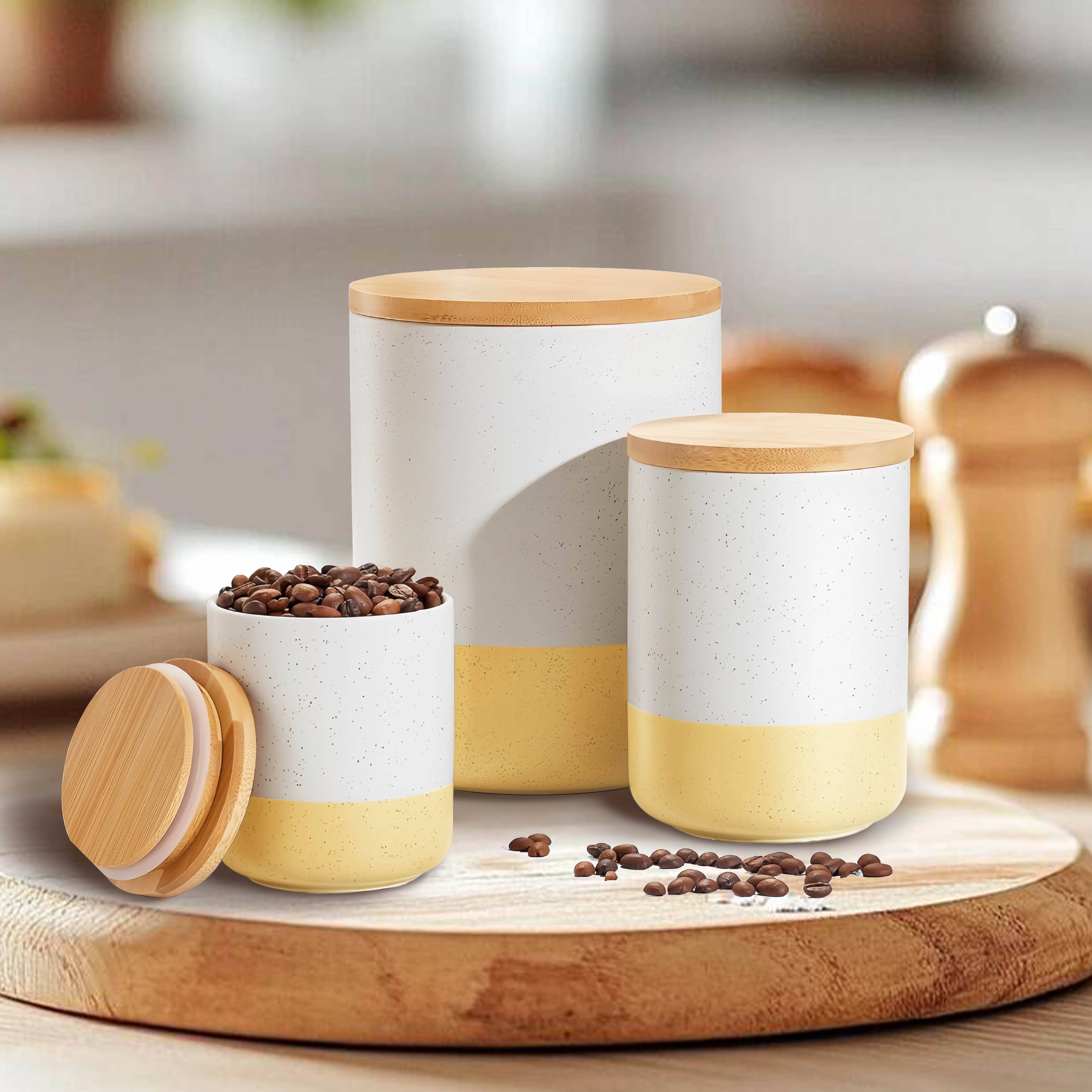 ARTONUSA - Wholesale Food Storage Container - Ceramic Canister Set with Airtight Wood Lids - 3-Piece set1
