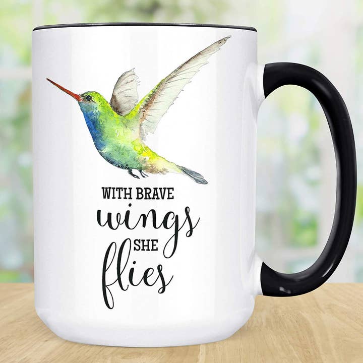 Tasse à café Colibri vert avec ailes courageuses pour la vente par Foxy Mug