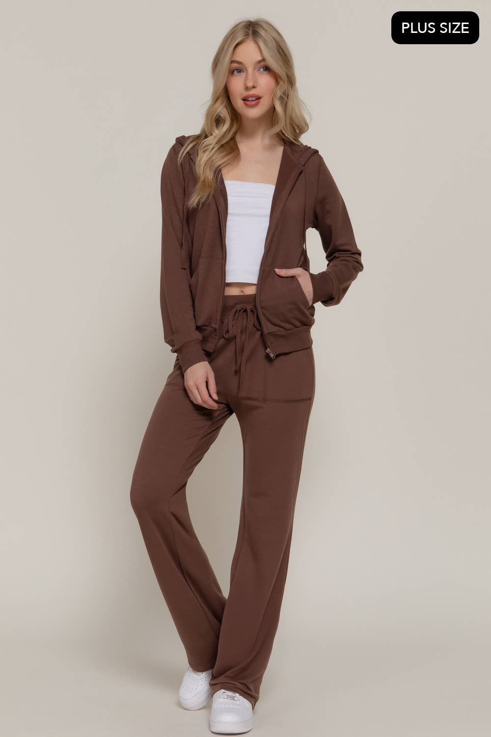 Active Basic | Active USA - Wholesale Lounge Set - Women's - [PLUS SIZE] Long Slv Hoodie Jacket & Pants Sweatsuit Set  29