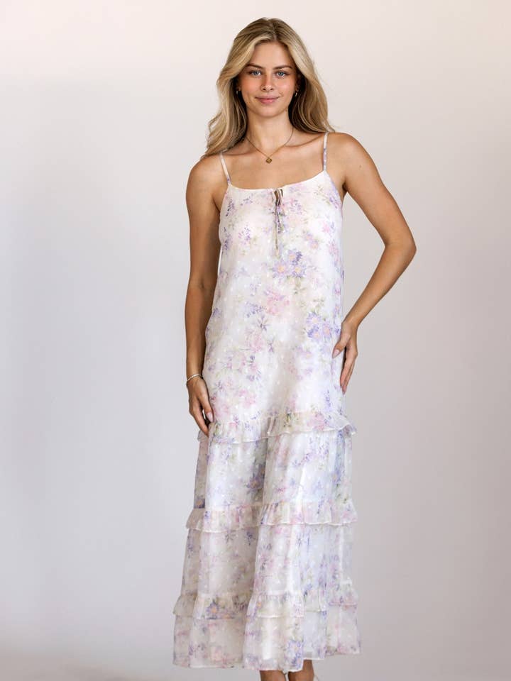 JD10082 - FLORAL TIERED RUFFLE MAXI DRESS for wholesale by STORIA