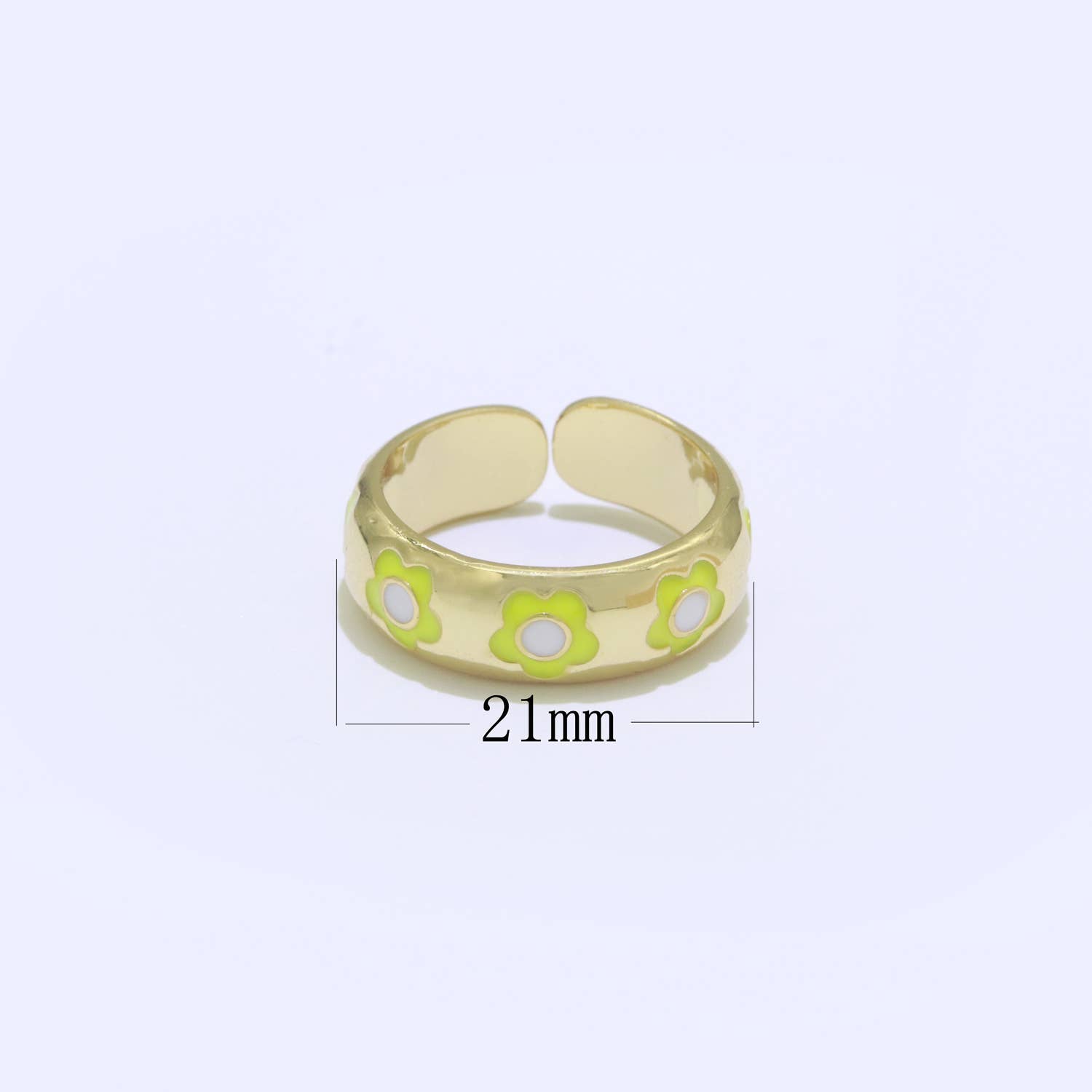Aim Eternal - Wholesale Band/Stacked Ring - Gold Daisy Enamel Open Adjustable Ring Stackable Midi Ring9