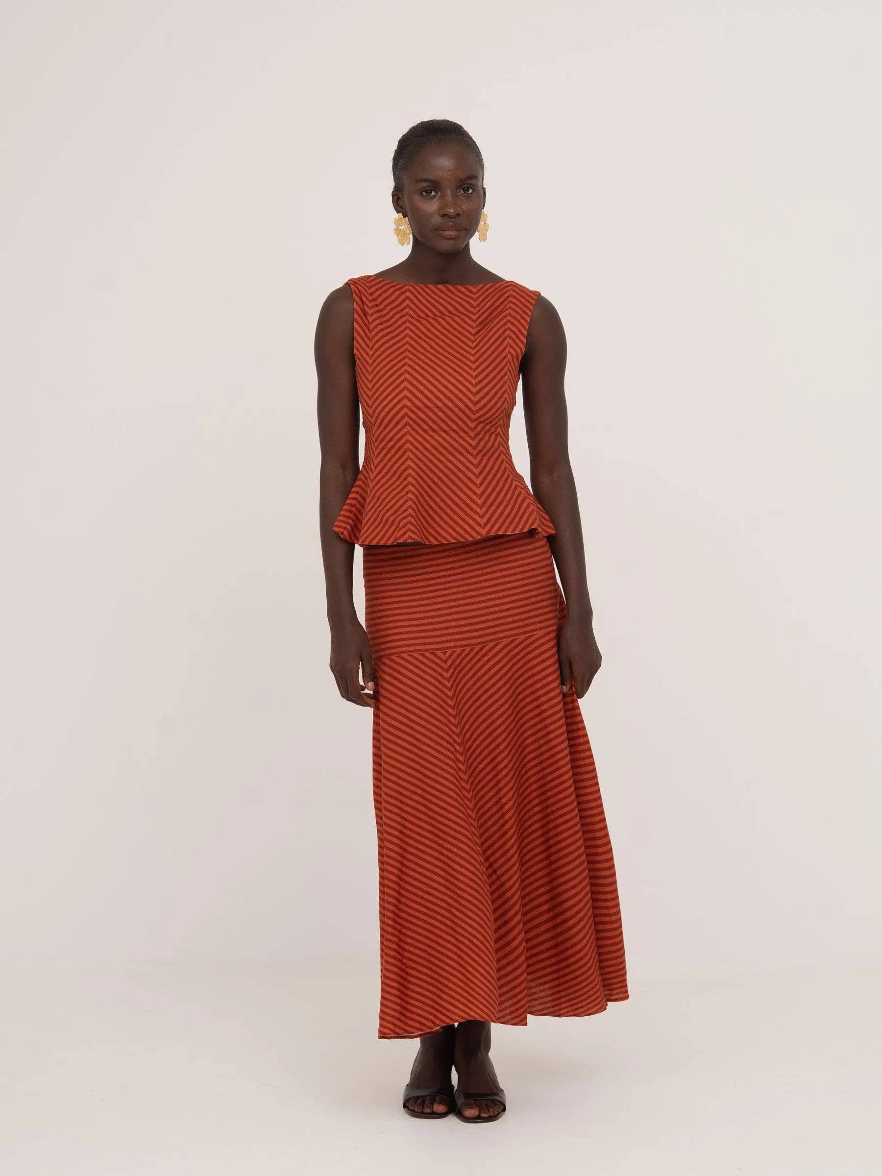 CARMEN SAYS - Vente Chemisier – femme - Haut d'occasion rayé rouge et orange Colombina6