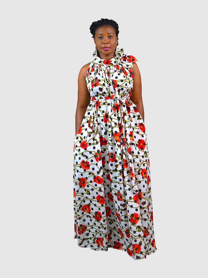 Knot-Detail Maxi Dress- Red for wholesale by Nora's Needle