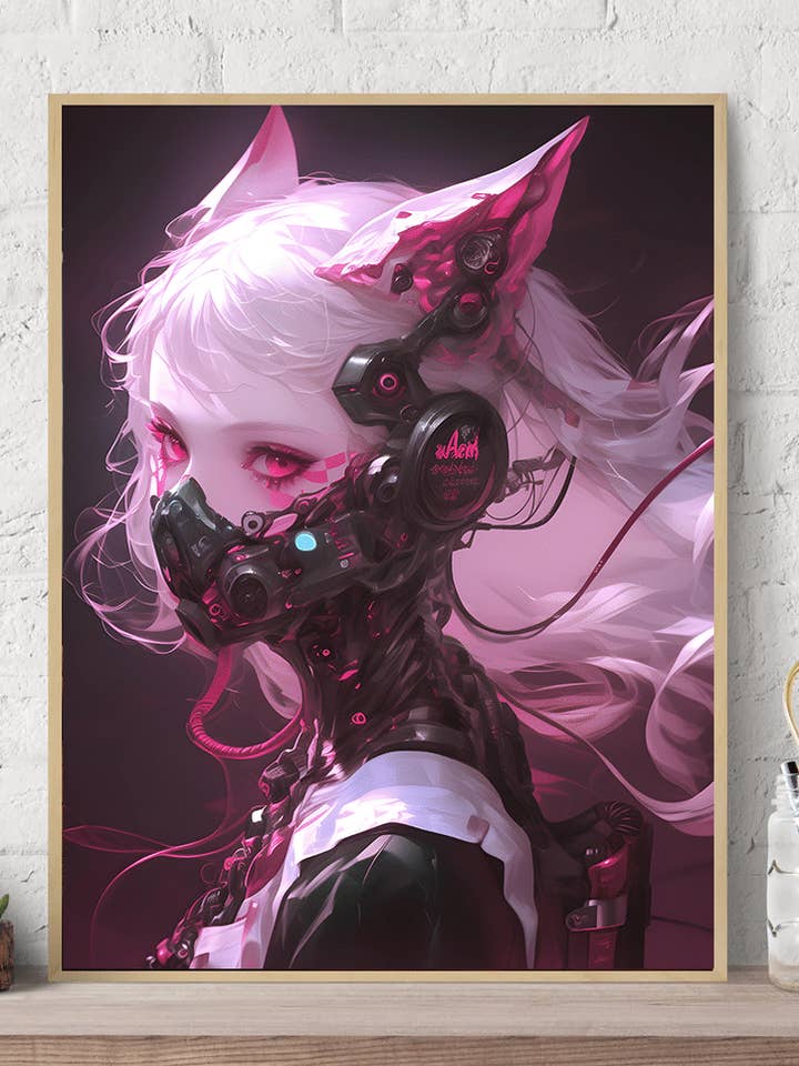 Kunstdruck auf Leinwand, Motiv Cyberpunk Cat, Anime-Mädchen für den Großhandel von Arttique - Artistry Canvas Prints