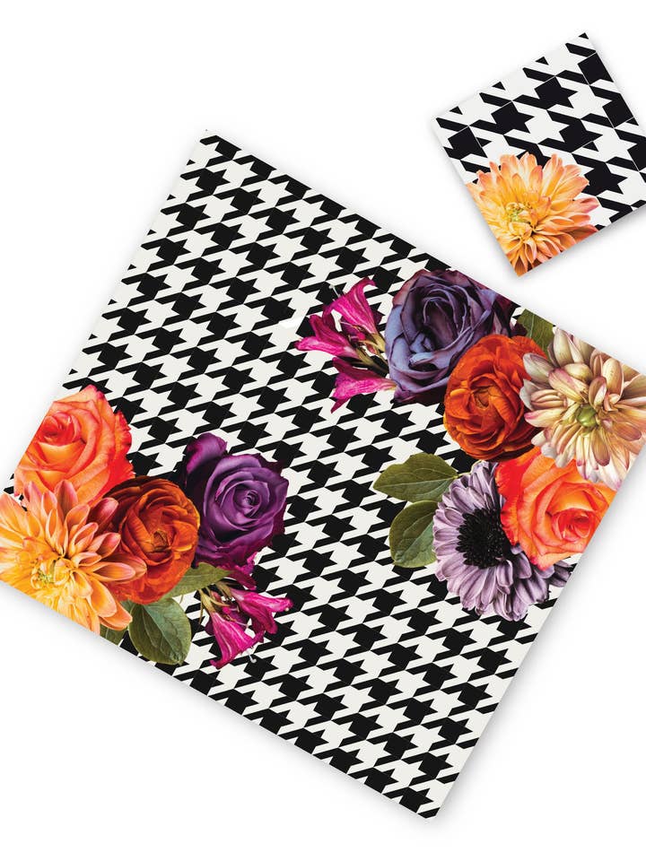 HOUNDSTOOTH WITH FLOWERS PAPER PLACEMATS SET OF 12 for wholesale by C SQUARED DESIGN