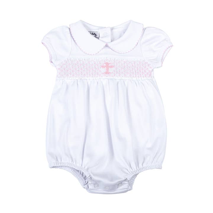 Blessed Smocked Collared S/S Bubble - Pink for wholesale by Magnolia Baby