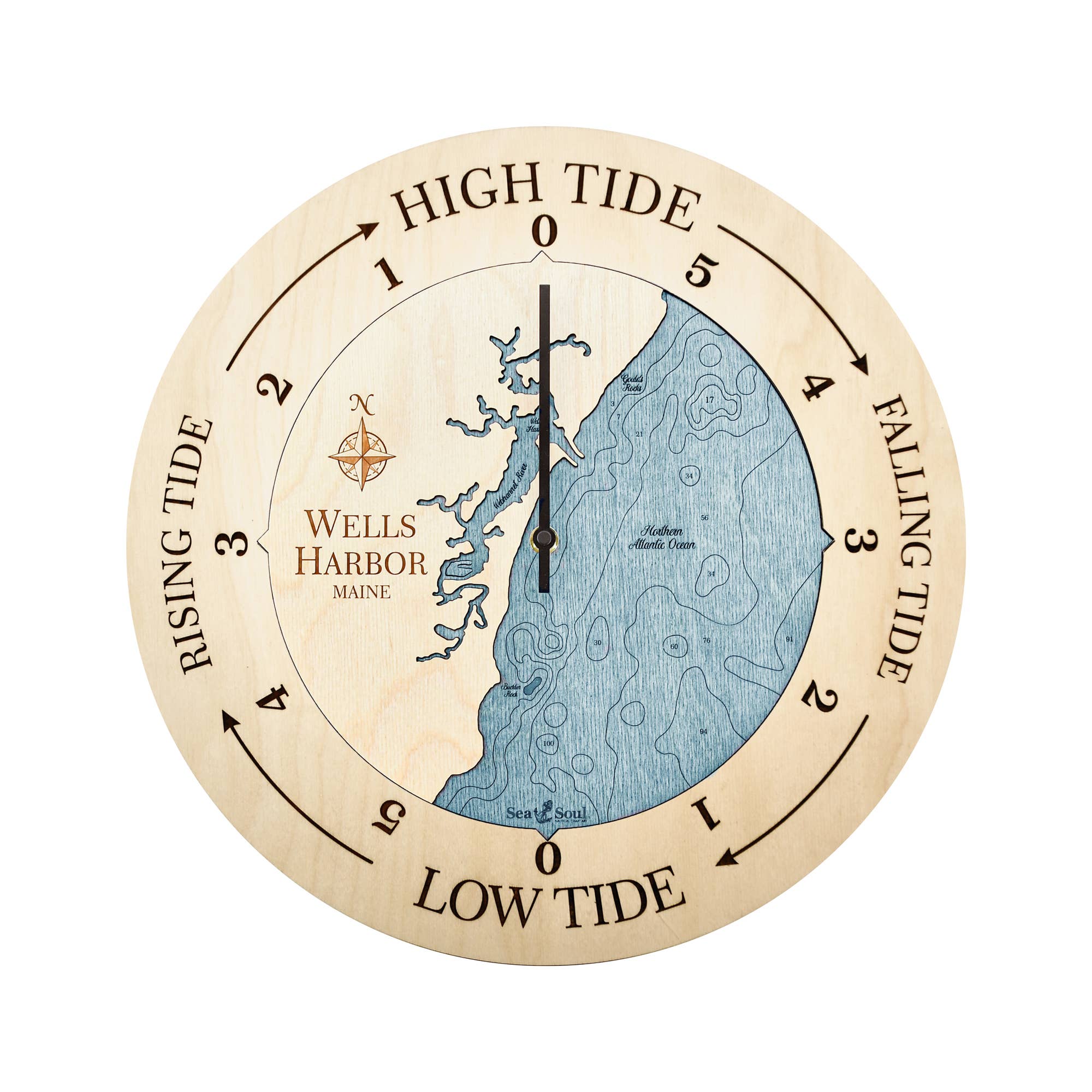 Sea & Soul Nautical Chart Art - Vente Horloges murales - Carte de profondeur d'eau de la côte du Maine129