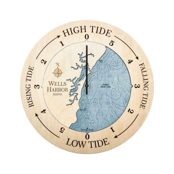 Sea & Soul Nautical Chart Art - Vente Horloges murales - Carte de profondeur d'eau de la côte du Maine129
