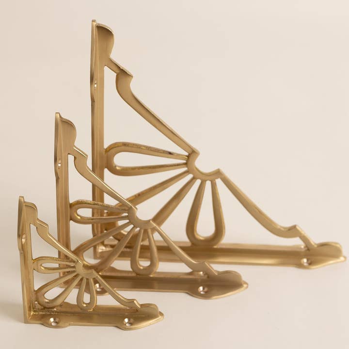 Satin Brass Flower Shelf Brackets - Heavy Duty Solid Brass for wholesale by Brass bee