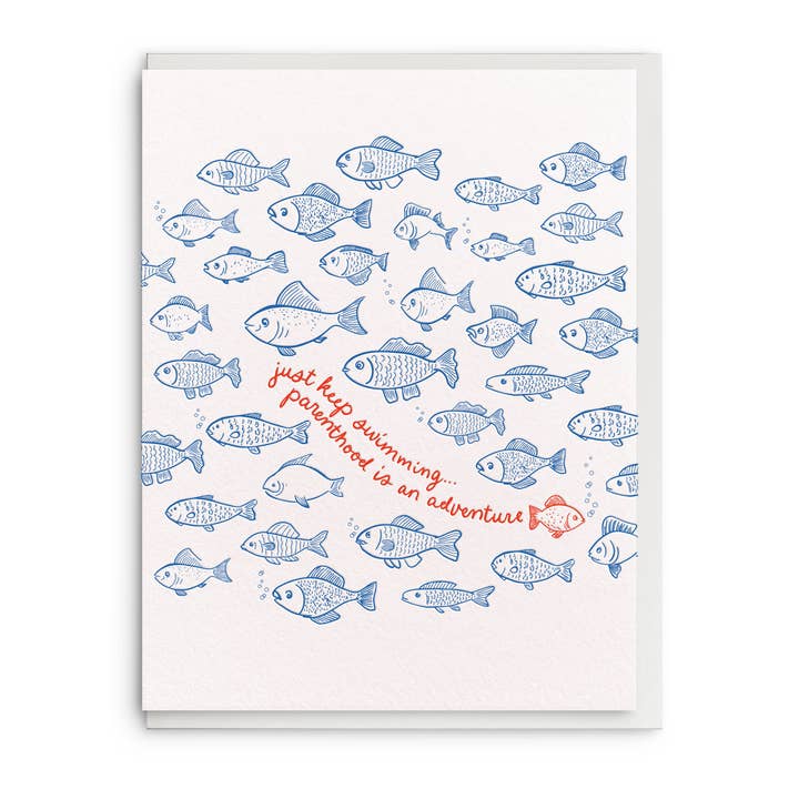 Keep Swimming, Letterpress Baby Greeting Card for wholesale by Dahlia Press