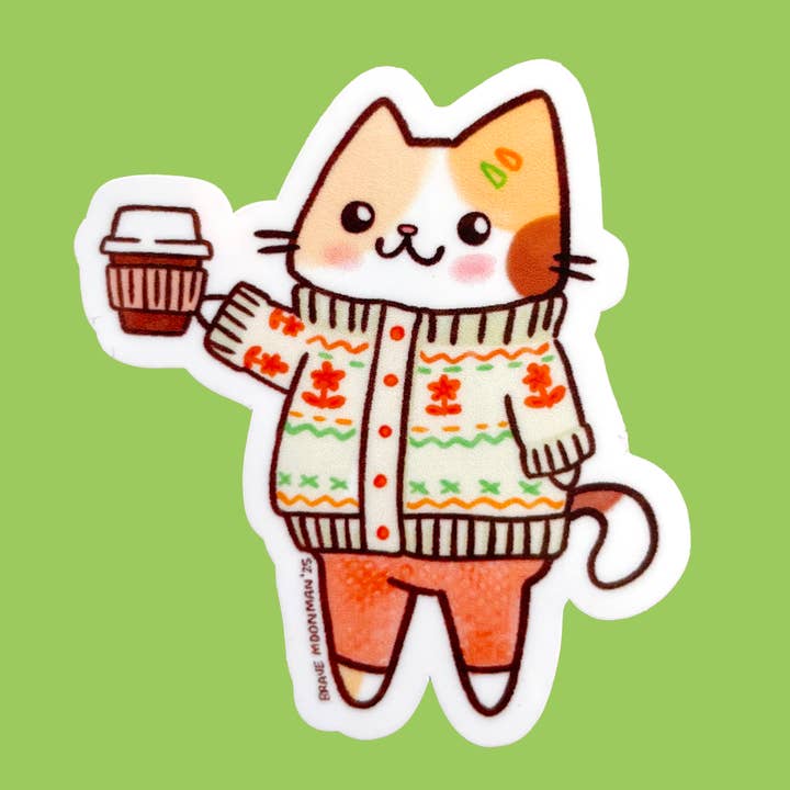Cat in Cozy Sweater Vinyl Sticker for wholesale by Brave Moonman