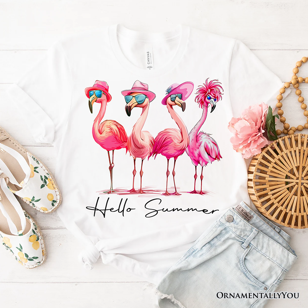 OrnamentallyYou – Großhandel Hemd – Damen – Flamingo Hallo Sommer T-Shirt, Retro-Shirt mit tropischen Vögeln6