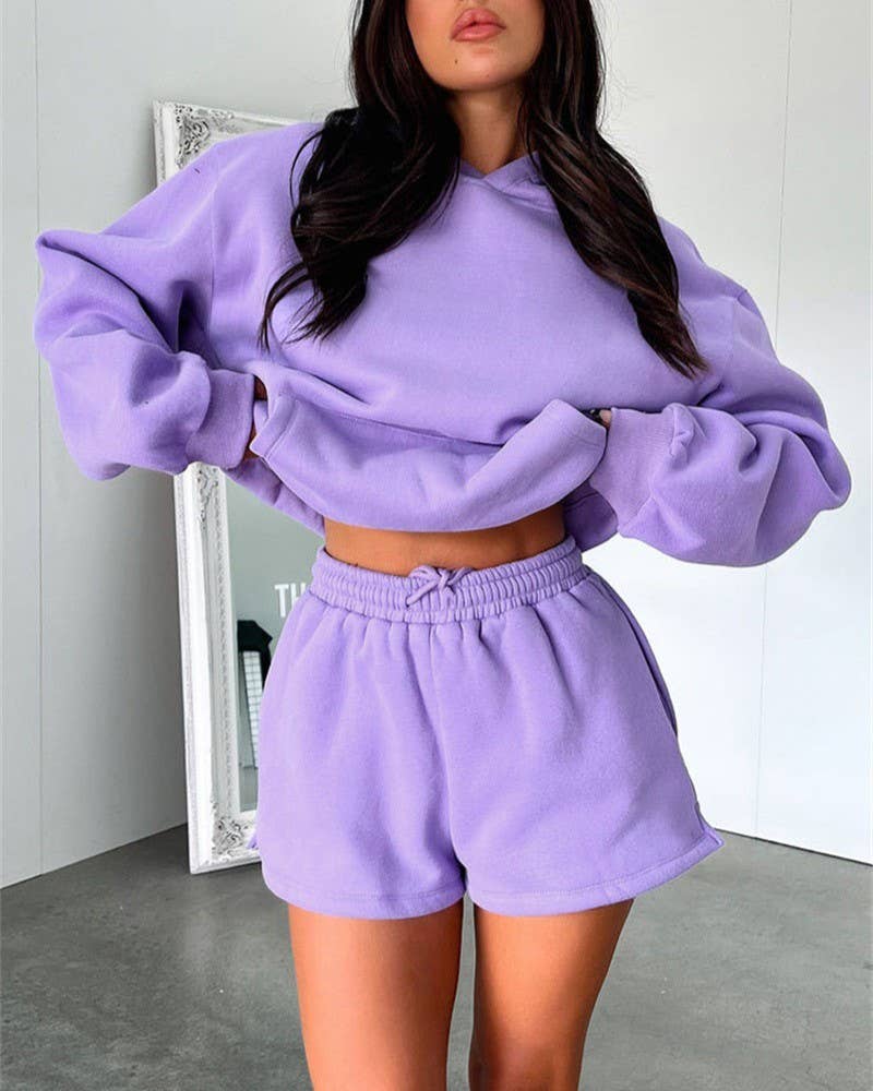 HIDDENBRAND - Wholesale Lounge Set - Women's - basic pocket hoodie &  drawstring short set outfits18