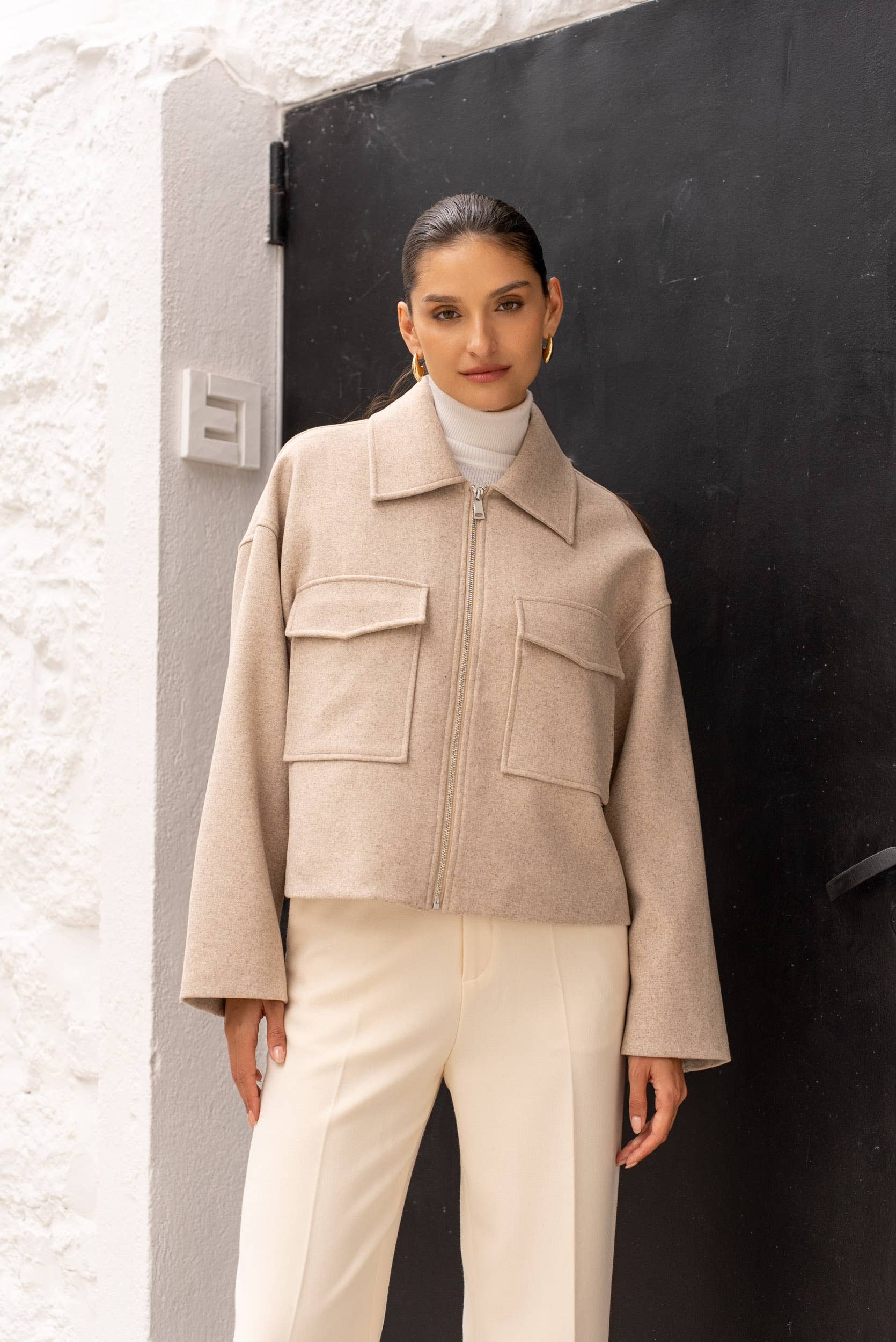 Attentif Paris - Wholesale Jacket - Women's - Structured short jacket in blended wool with patch pockets20