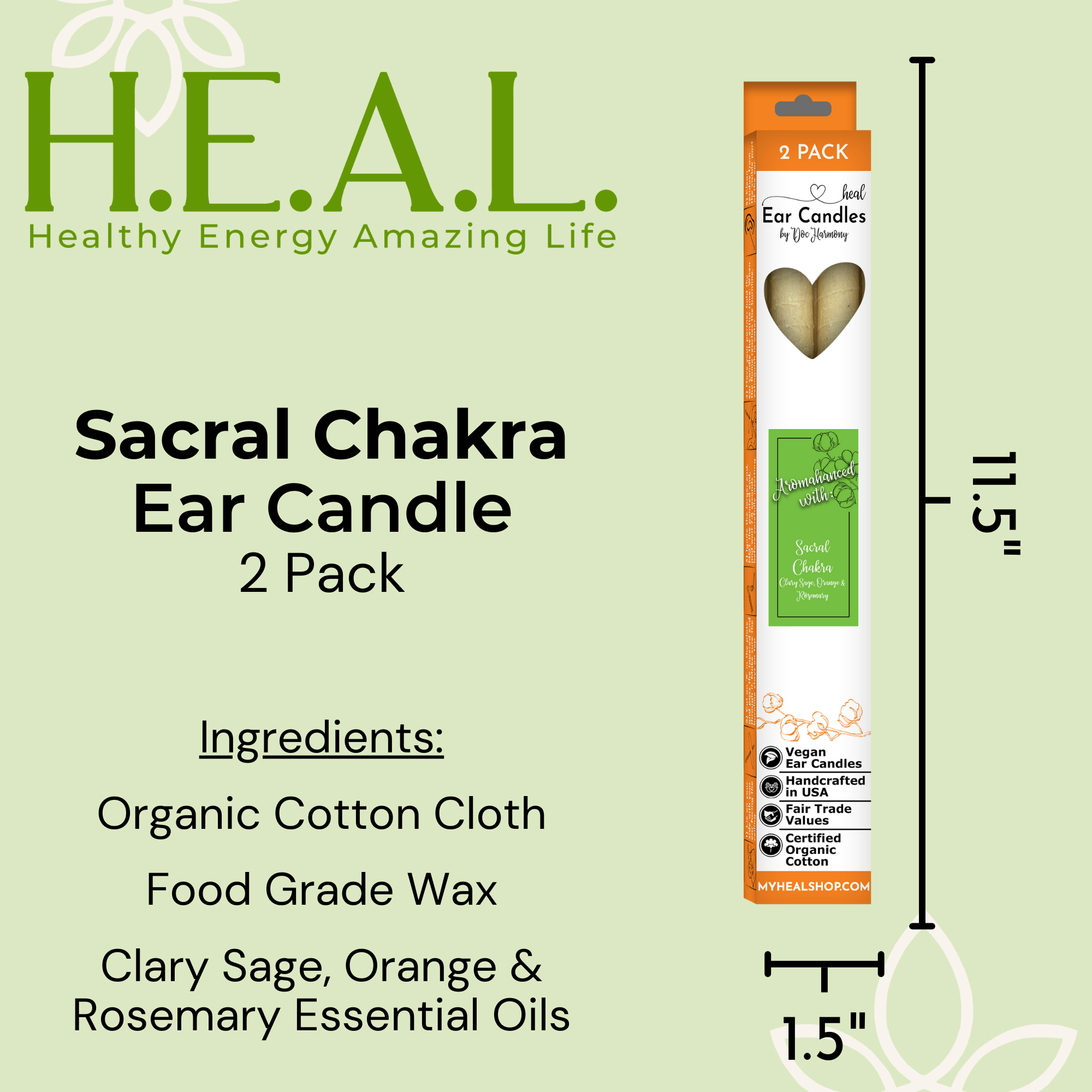Healthy Energy Amazing Life - Wholesale Tapered Candle/Candlestick - Sacral Chakra Ear Candles by Doc Harmony2