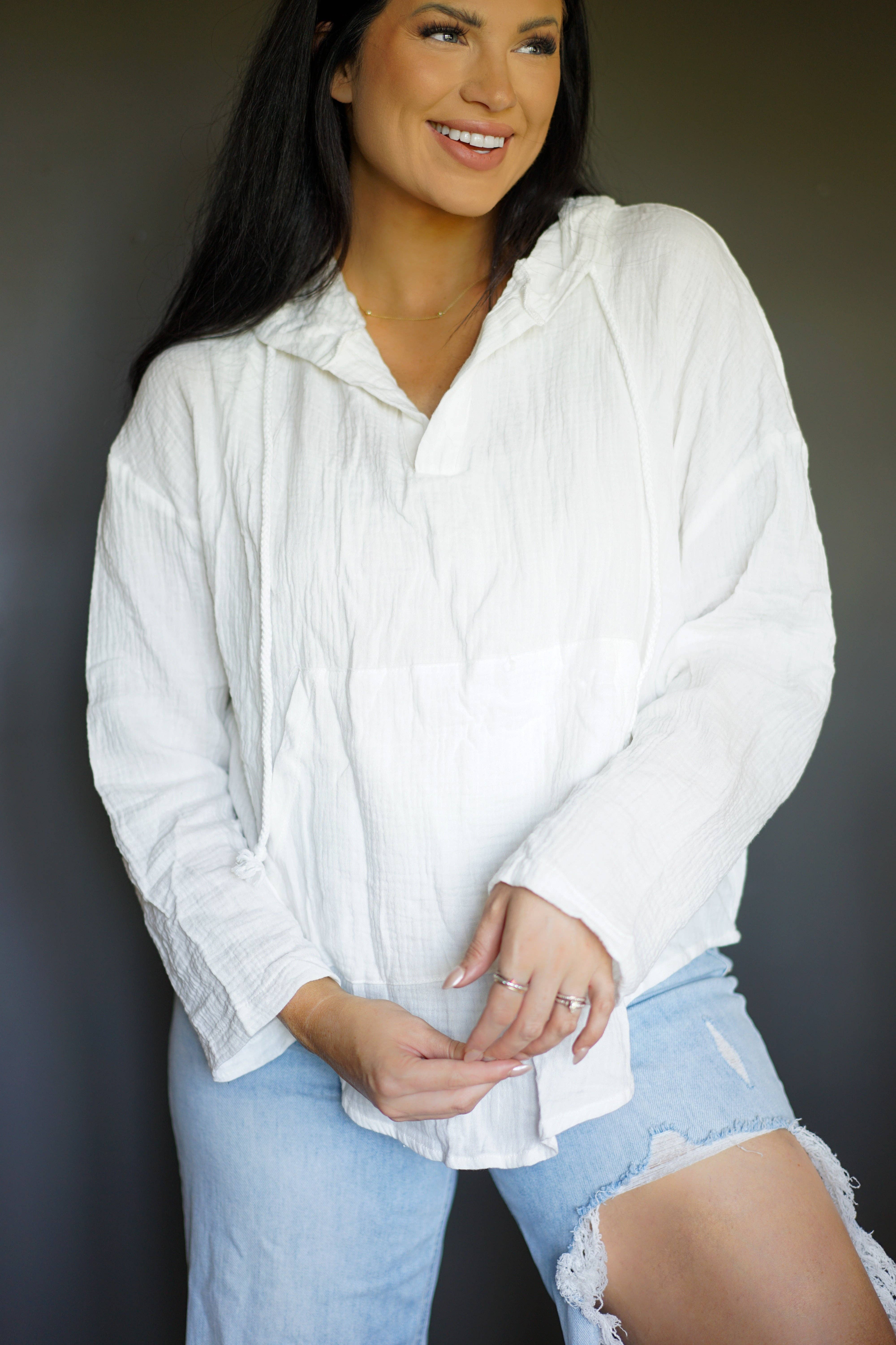 Threaded Pear - Wholesale Hoodie - Women's - Emilia Lightweight Crinkle Pocketed Hoodie0