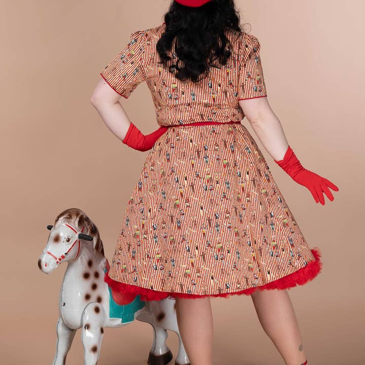 Dolly & Dotty - Wholesale Dress - Women's - Penelope Red Vintage Circus Striped Shirt Dress