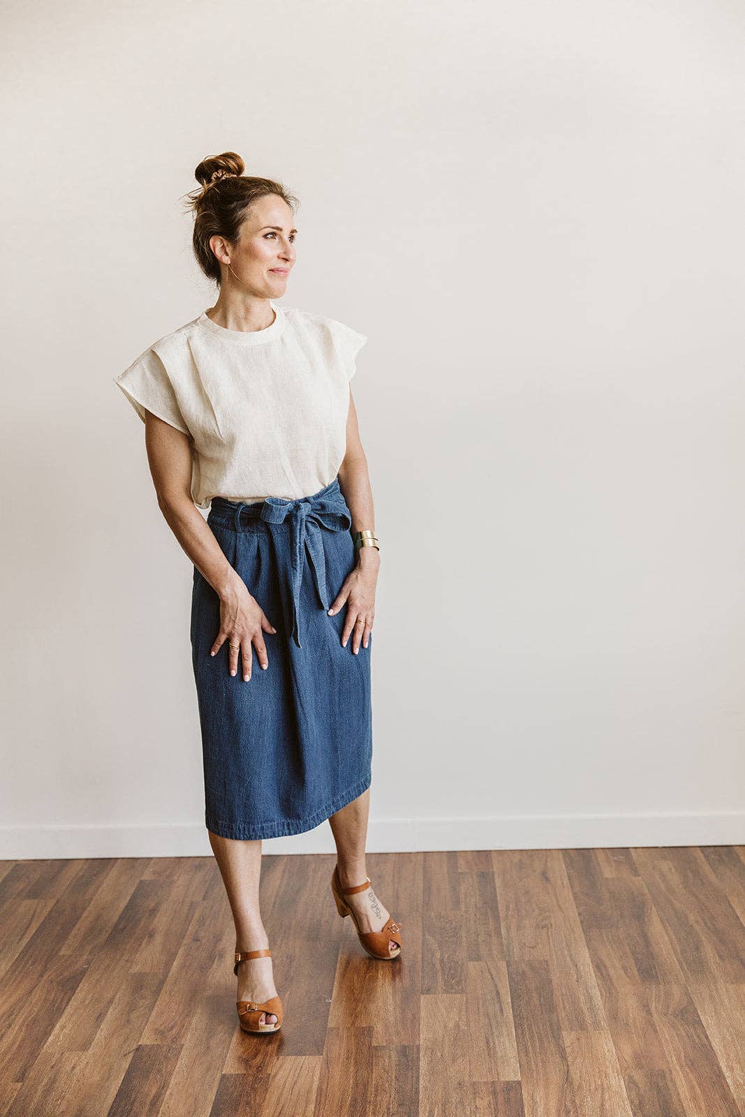 Indigo dye Phoebe Origami Waist Skirt for wholesale on Faire0