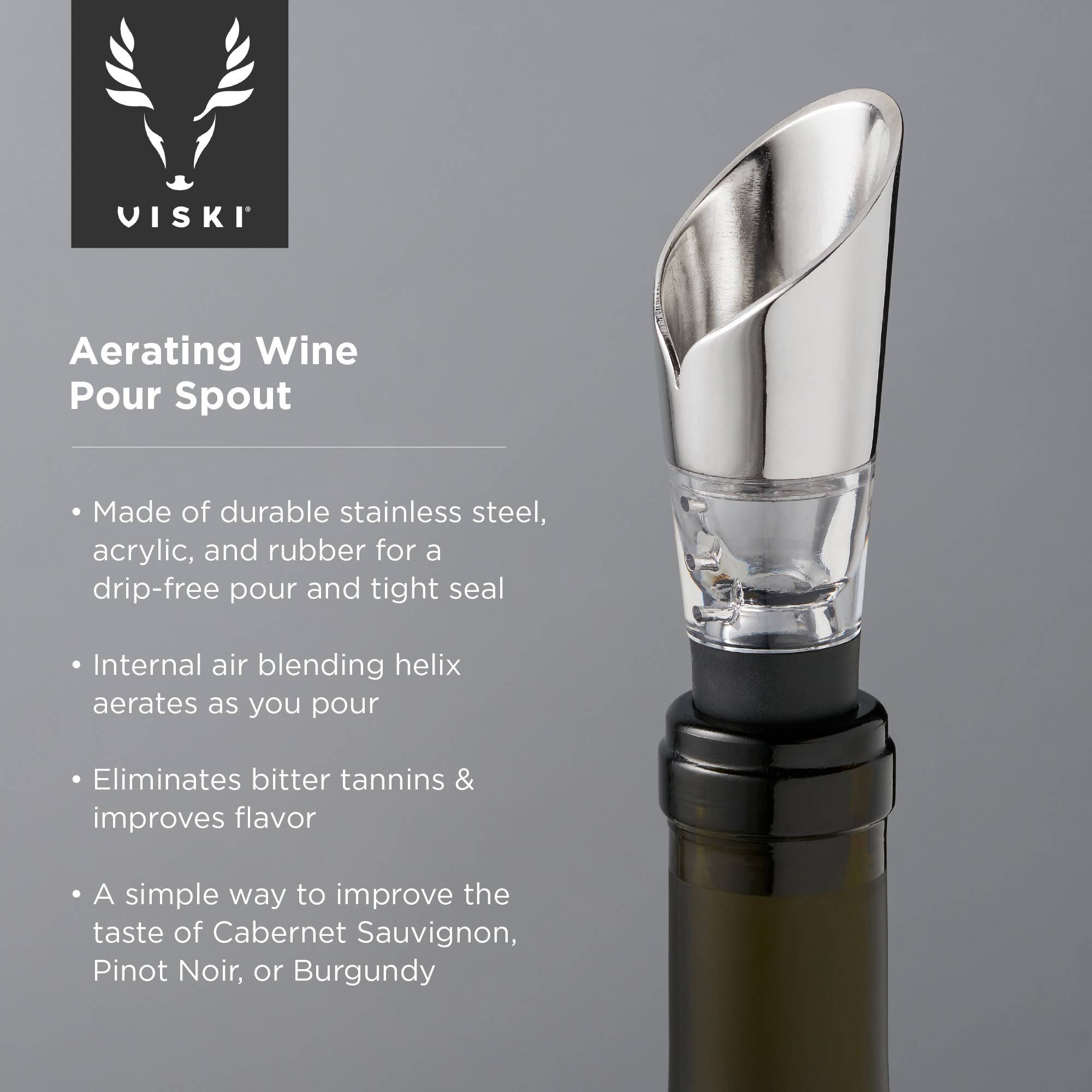 Viski - Wholesale Wine Aerator - Harrison Polished Stainless Steel Aerating Pour Spout5