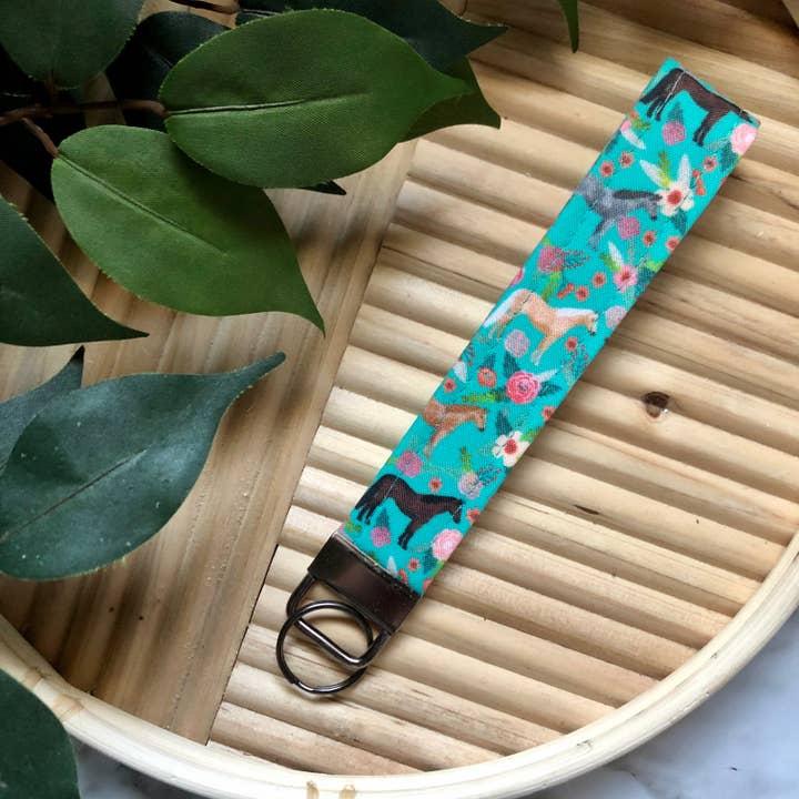 Floral Horse Print Fabric Wristlet Keychain, Key Fob for wholesale by MDStickerShop