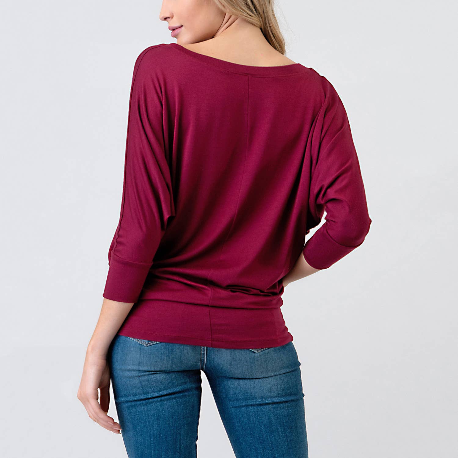 Heimious - Wholesale Knit Top - Women's - 3/4 Dolman Sleeve V-neck Modal Jersey Top, 257352