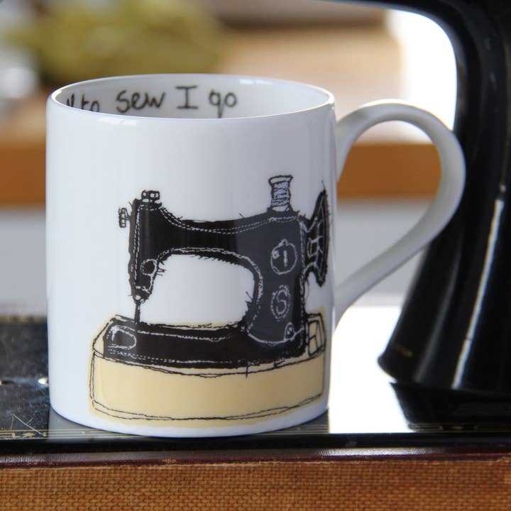 sewing bone china mug for wholesale by Poppy Treffry