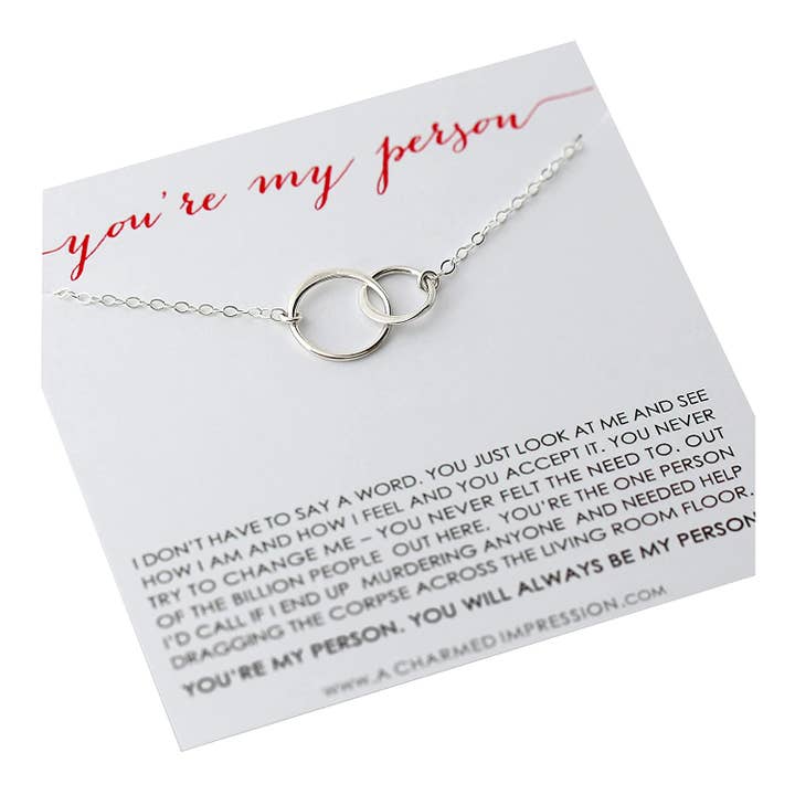 Friendship Necklace • You Are My Person Necklace • Love and Friendship Jewelry • Two Connected Circles • 925 Sterling Silver • You're My Tribe Unbiological Soul Sister Necklace • Gifts for BFF Besties for wholesale by A Charmed Impression