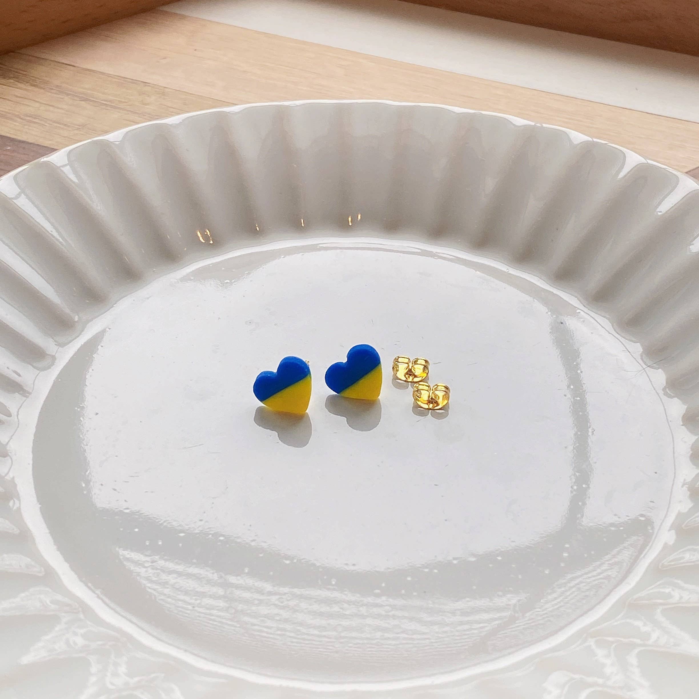 Giggle with Love - Wholesale Stud/Post Earrings - Ukraine Clay Heart Studs, Ukraine Fundraiser, Ukraine Flag Stud Earrings, Stand With Ukraine, Ukraine Flag Studs, Support Ukraine Earrings2
