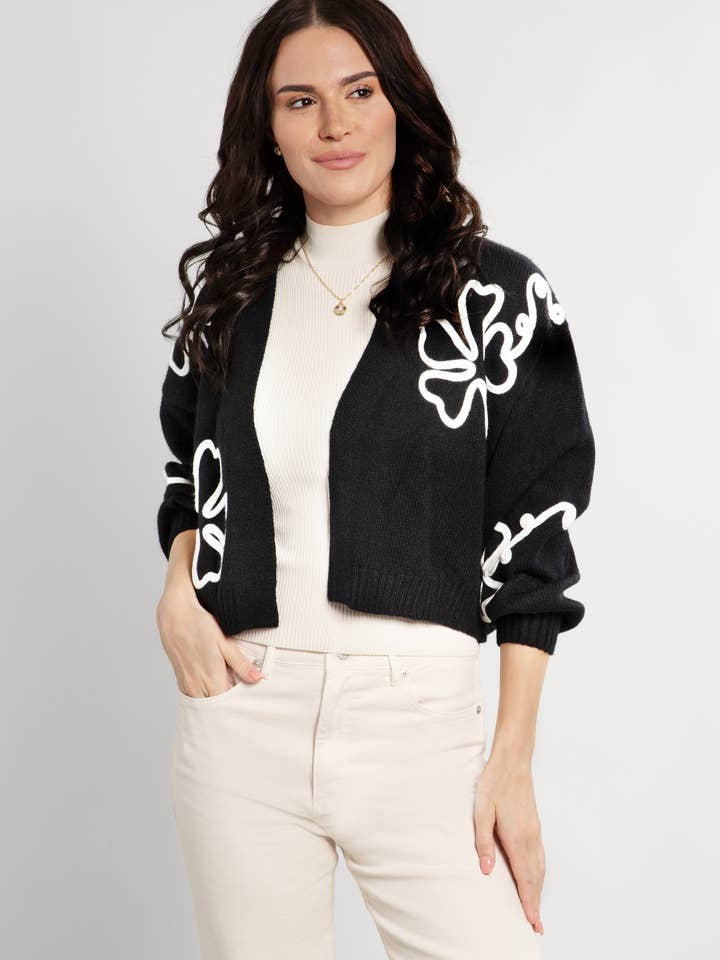 SAACHI - Venta al por mayor Cárdigan - Mujer - Cárdigan Recortado con Dibujo Floral2