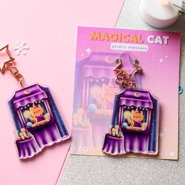 Kawaii Klar nøglering med magisk kat for engroshandel hos Nekojima Studios