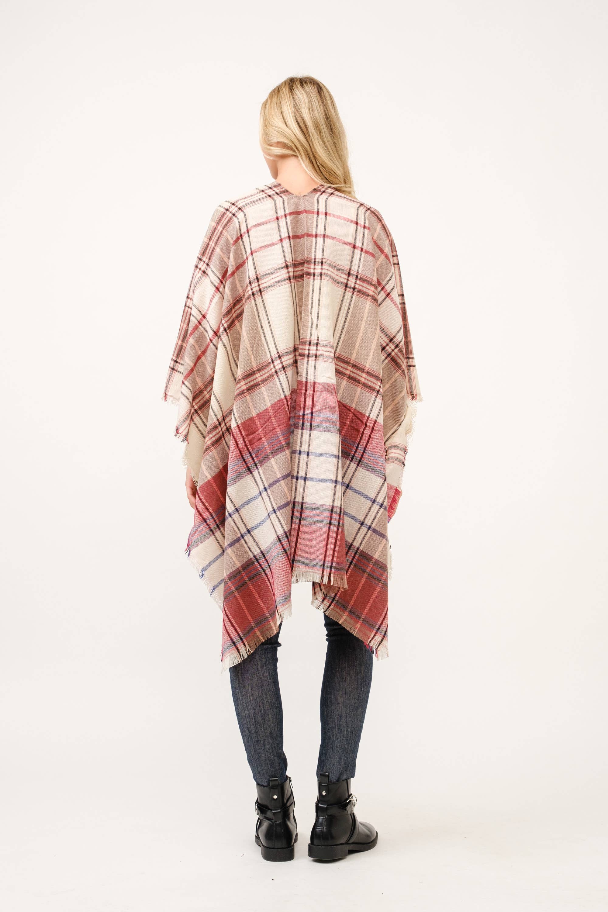 Raj Trading & Imports (USA) Inc. - Wholesale Kimono - Women's - Autumn Plaid Fringe Poncho Kimono Ruana6