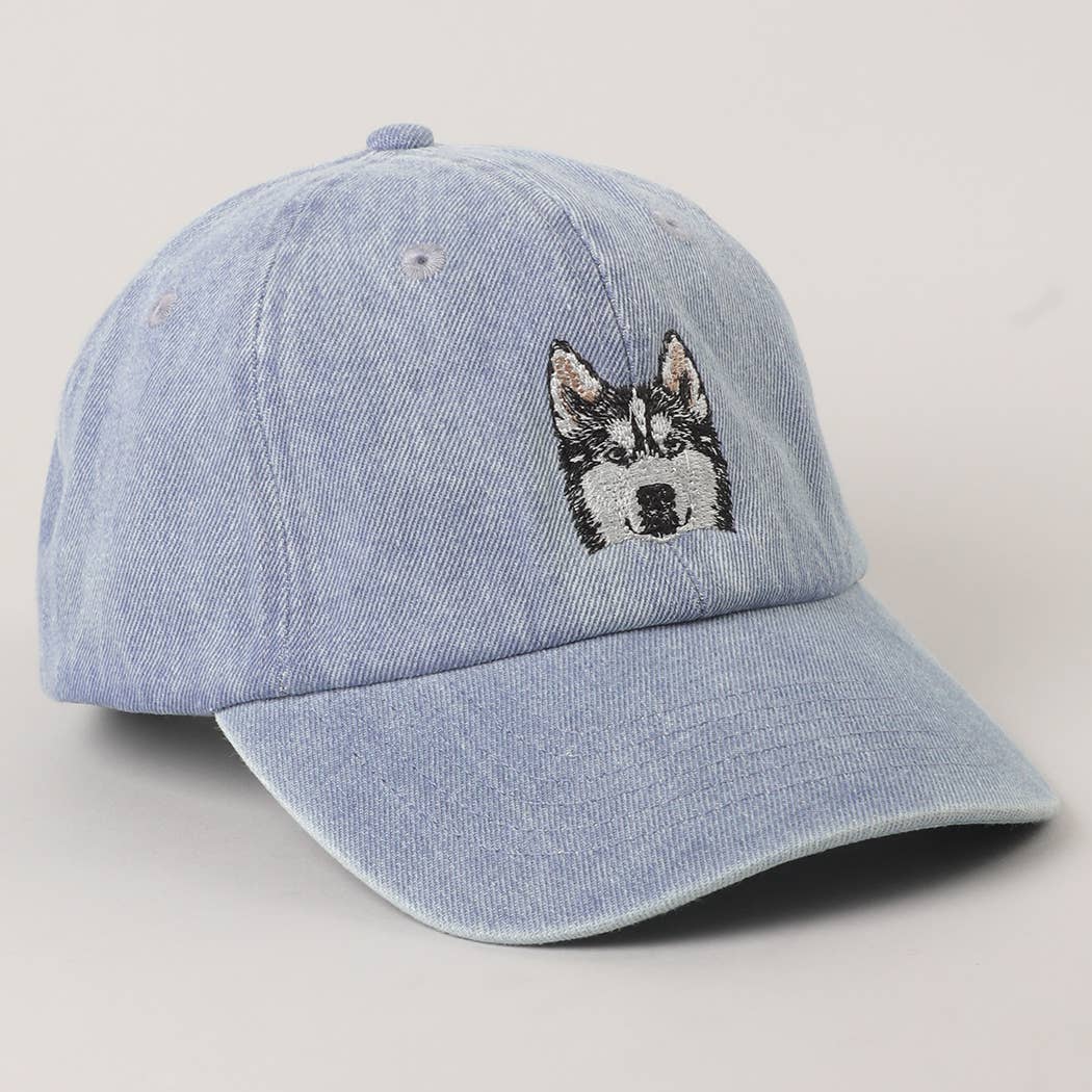 Fashion City - Wholesale Baseball Cap - Women's - Siberian Husky Embroidered Denim Baseball Cap5