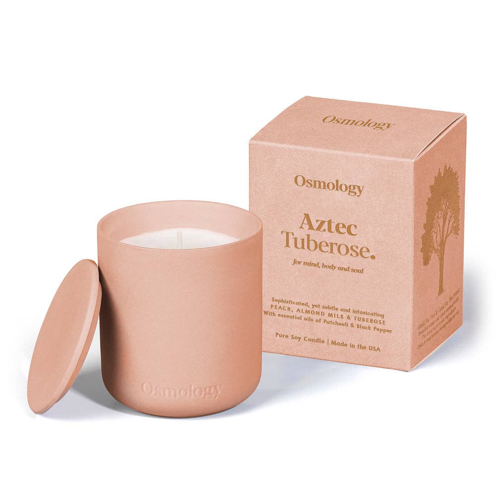 Osmology - Vente Bougie en bocal - Bougie parfumée à la tubéreuse aztèque - Lait d'amande à la pêche et au tubéreux1