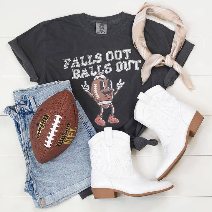Falls Out Balls Out Funny Graphic Tee, Game Day, Football for wholesale by Mugsby