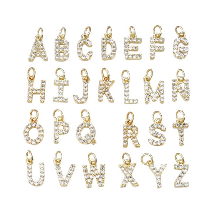 Gold Micro Cubic Zirconia Pave Initial Letter | Alphabet Charm Set for wholesale by The Charm Bar Company