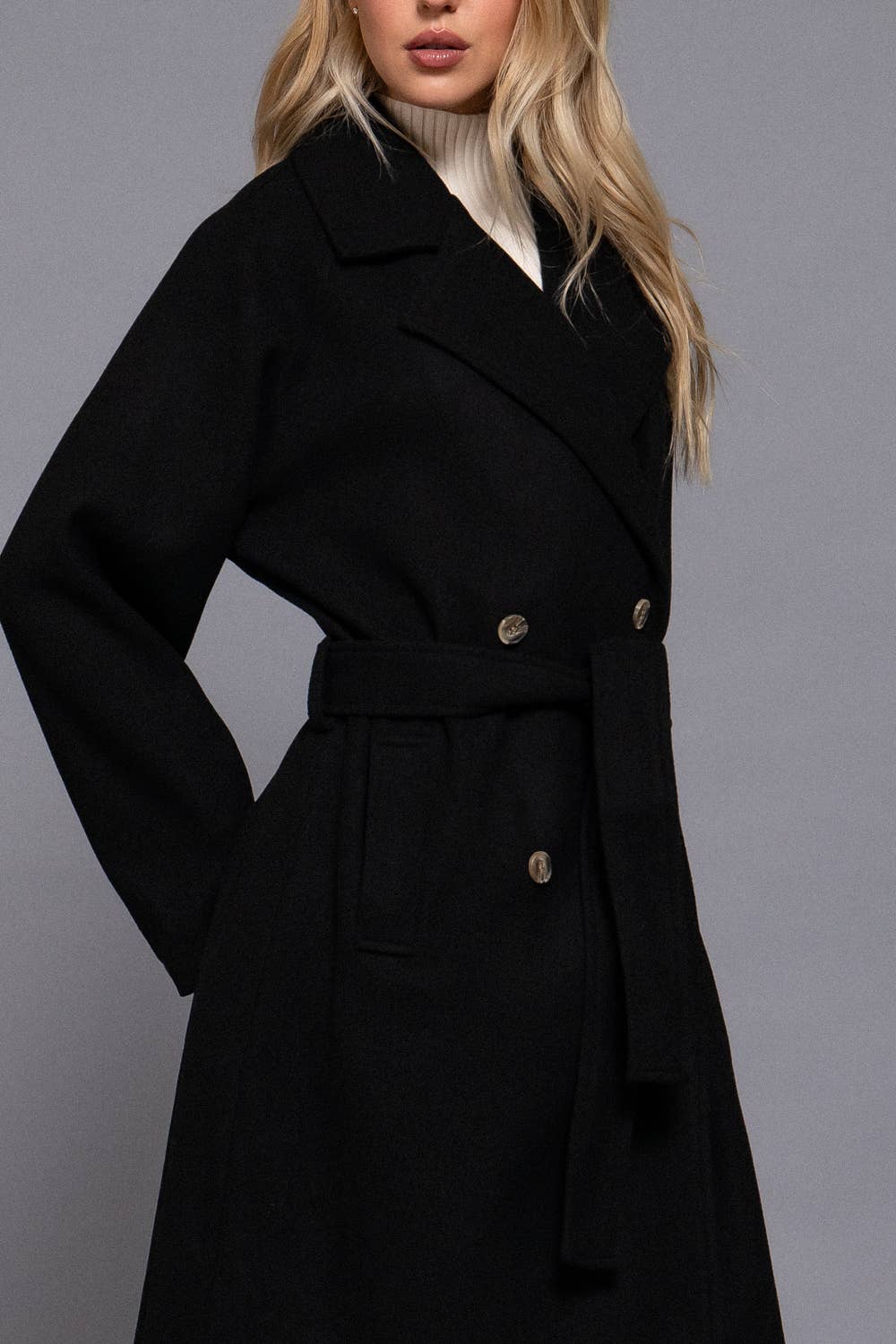 Active Basic | Active USA - Wholesale Trench Coat - Women's - Long Sleeve Double Breasted Button Soft Felt Trench Coat14