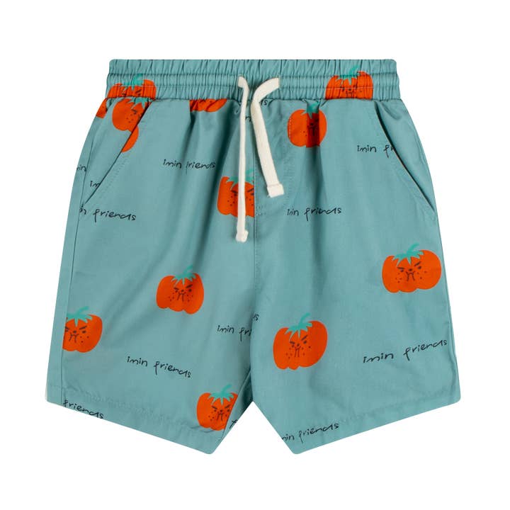 Knee Length Cotton Shorts Mineral Green Boom Tomato for wholesale by iMiN Kids