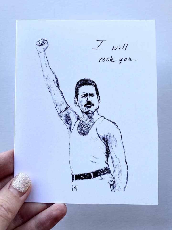 Mountain Portrait Card - Freddie Mercury - “I Will Rock You” for wholesale by Maya Joy in the World