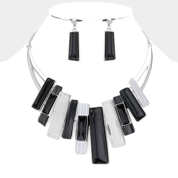 Sensibling Corp. – Großhandel Schmucksets – Rechteckiger Stein Spitzfarbener Metallanhänger4