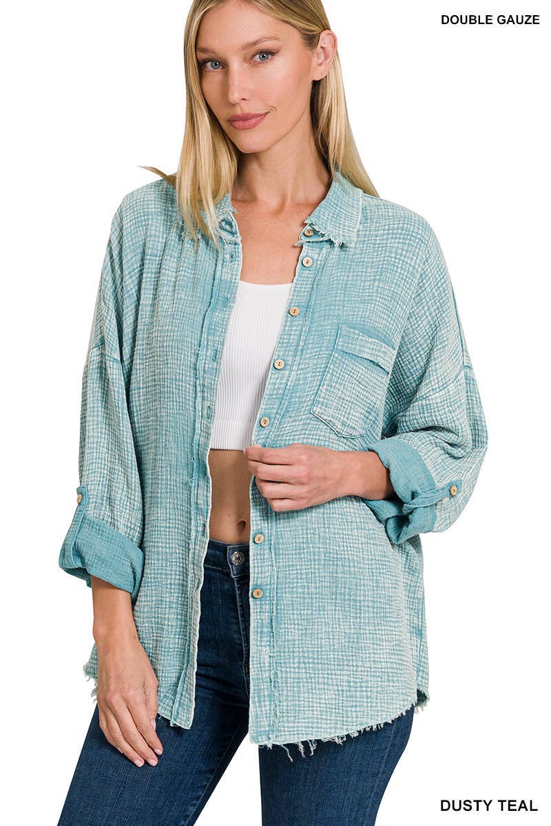 Vanilla Monkey - Wholesale Button Down Shirt - Women's - Washed Double Gauze Button Down Shirt2