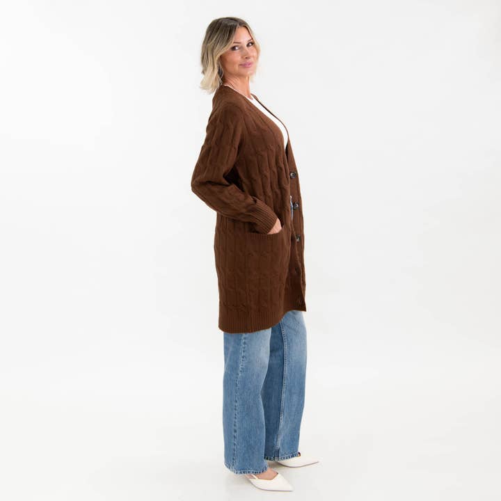 Brown Blessed Cable Knit Cardigan for wholesale on Faire9