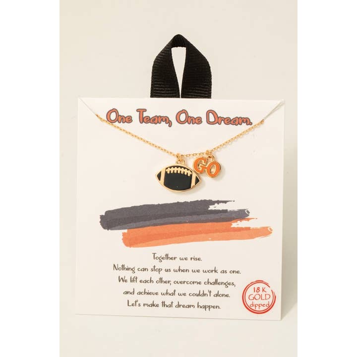 Gold Dipped Enamel Go Football Pendant Necklace for wholesale by Fame Accessories