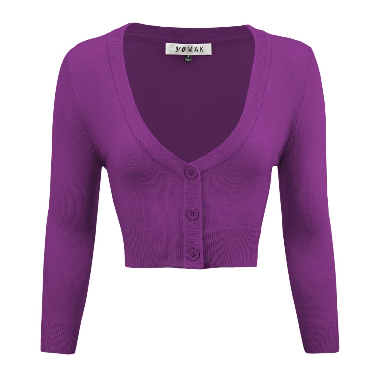 Mak - Wholesale Cardigan - Women's - Cropped Bolero 3/4 Sleeve V-Neck PLUS size Cardigan CO129PL84