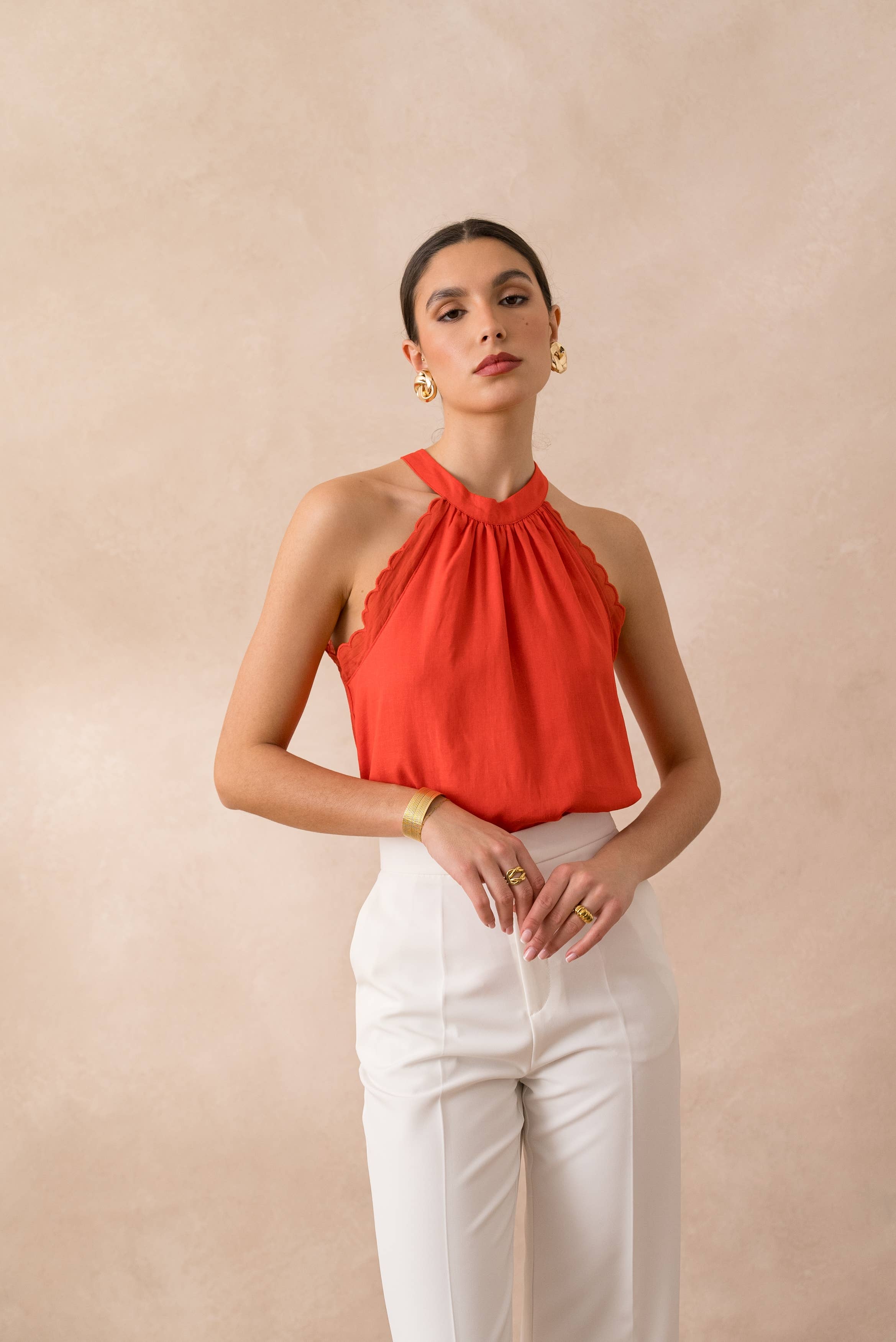 Attentif Paris - Wholesale Blouse - Women's - Top with bow neckline containing linen31
