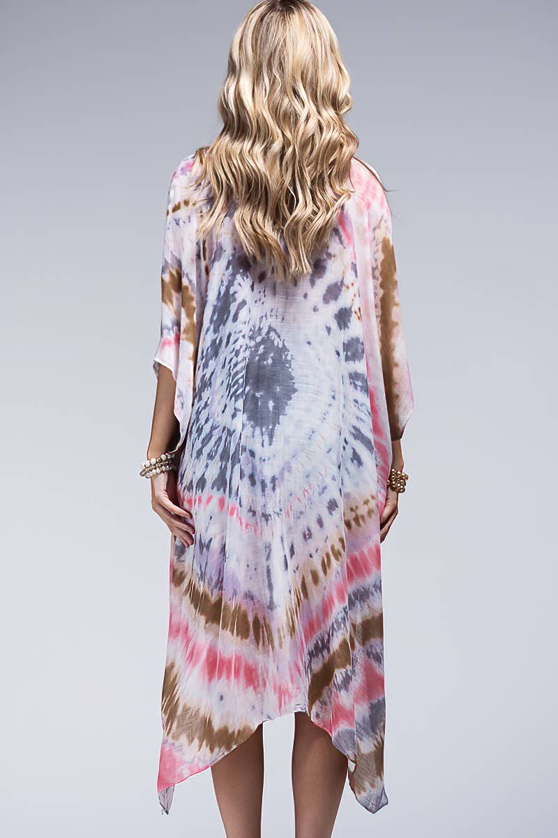 Rosa Multi Kimono leggero con motivo tie-dye in vendita all'ingrosso su Faire3