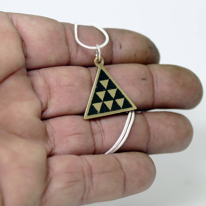 Plataica - Wholesale Pendant/Charm Necklace - Canarian Pintadera Pyramid pendant in brass and 925 silver5