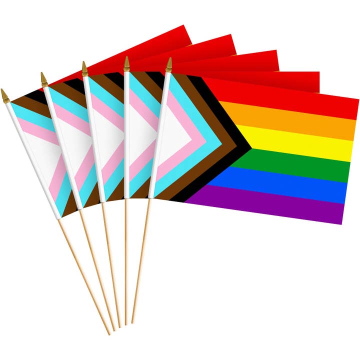 LGBT Progress Flag Handheld 8x12 IN 30PK Printed Polyester for wholesale by G128