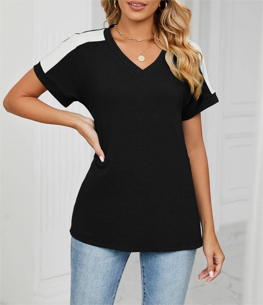 Rosa Clothing - Wholesale T-Shirt - Women's - Stylish contrast color loose short-sleeved t-shirt top10