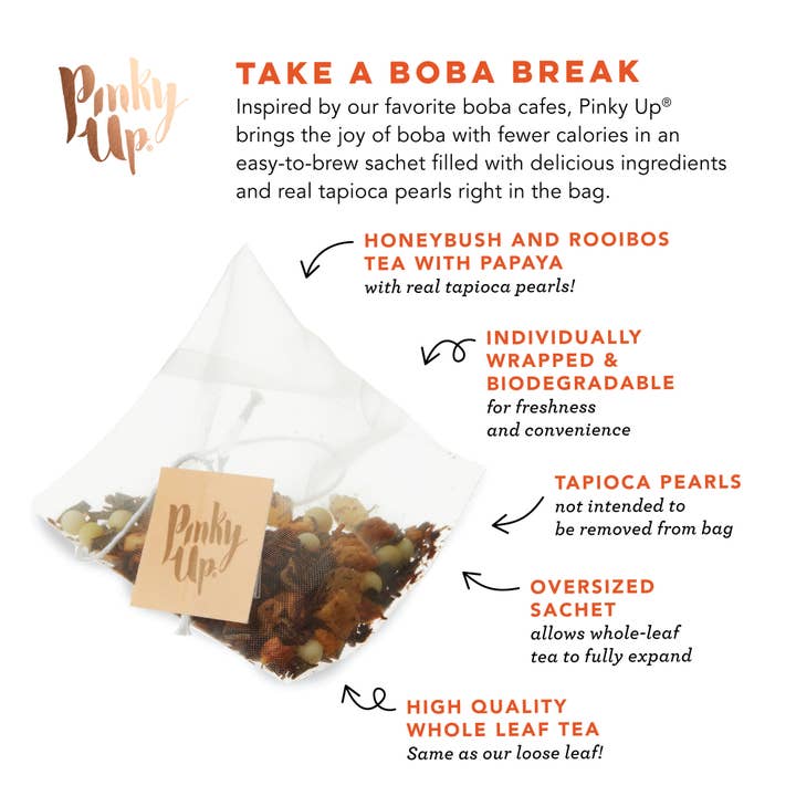 Pinky Up - Wholesale Tea Bags - Boba Tea Mango Guava Box of 12 Wrapped Pyramid Sachets4
