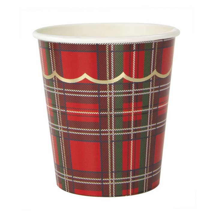 200ML TARTAN AND GOLD SCALLOP CUPS X 8 for wholesale by Tim&Puce Factory